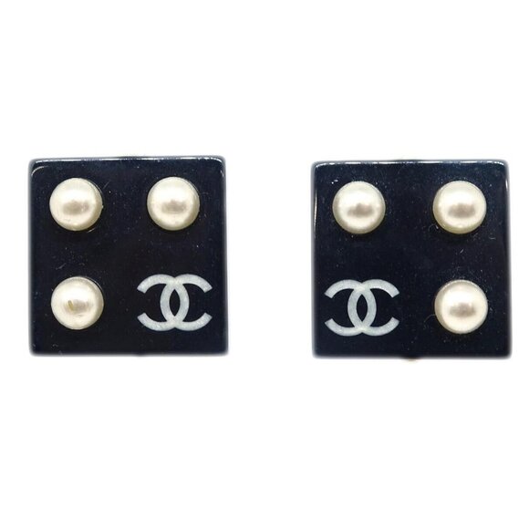 Chanel Square Earrings Clip-On Black - Picture 1 of 4